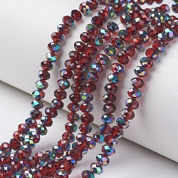 Electroplate Transparent Glass Beads Strands, Half Multi-color Plated, Faceted, Rondelle, Dark Red, 8x6mm, Hole: 1mm, about 72pcs/strand, 16.14 inch(41cm)(EGLA-A034-T8mm-Q06)