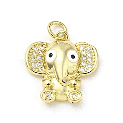 Brass Enamel with Cubic Zirconia Pendant, Elephant, Real 16K Gold Plated, 18.5x17x4.5mm(FIND-Z023-15G)