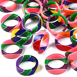 Candy Color Resin Stripe Pattern Finger Ring for Women, Mixed Color, US Size 7 1/2(17.7mm)(RJEW-T022-014)