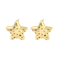 Rack Plating Brass Micro Pave Clear Cubic Zirconia Stud Earring, Cadmium Free & Lead Free, Long-Lasting Plated, Star, Real 18K Gold Plated, 21x21mm(EJEW-C102-07G-02)