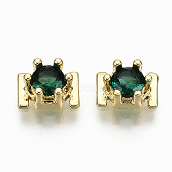Brass Micro Pave Cubic Zirconia Cabochons, Fit Floating Locket Charms, Cadmium Free & Nickel Free & Lead Free, Hexagon, Real 16K Gold Plated, Green, 7.5x5x3.5mm(KK-S061-48G-C-NR)