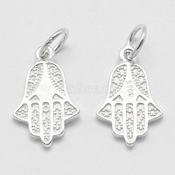 925 Sterling Silver Pendants, Hamsa Hand/Hand of Fatima, Carved with 925, Silver, 17x10.5x1.5mm, Hole: 4mm(STER-K170-02S)