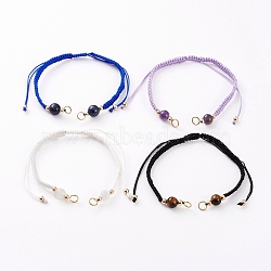 Adjustable Nylon Thread Braided Bead Bracelet Making, with Natural Gemstone Bead and Brass Beads, Mixed Color, 4-1/8 inch(10.5cm)~10-3/8 inch(26.5cm)(AJEW-JB00893)