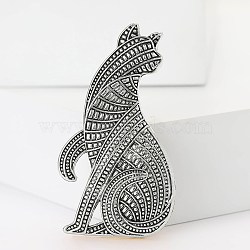 Persian Cat Alloy Brooches, Antique Silver, 59.5x33mm(JEWB-Q004-03AS)