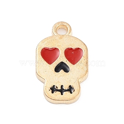 Halloween Theme Light Gold Plated Alloy Enamel Pendants, Cadmium Free & Lead Free, Skull, 13.5x8x1mm, Hole: 1.4mm(ENAM-M219-14KCG-04)