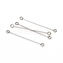304 Stainless Steel Eye Pins, Double Sided Eye Pins, Stainless Steel Color, 36x0.6mm, Hole: 1.5mm(STAS-I141-01A-P)