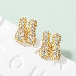 Brass Micro Pave Cubic Zirconia Stud Earrings, Rack Plating, Long-Lasting Plated, Real 18K Gold Plated, Letter H, 13x10.5mm(EJEW-Z091-04G-H)