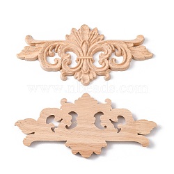 Rubber Wood Carved Onlay Applique, Center Flower Long Applique, for Door Cabinet Bed Unpainted Decor European Style, BurlyWood, 7.5x16x0.7cm(AJEW-L080-07B)