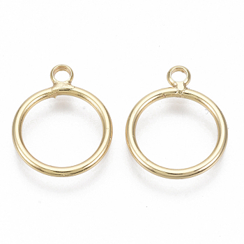 Brass Charms, Nickel Free, Round Ring, Real 18K Gold Plated, 15x12.5x1mm, Hole: 1.6mm
