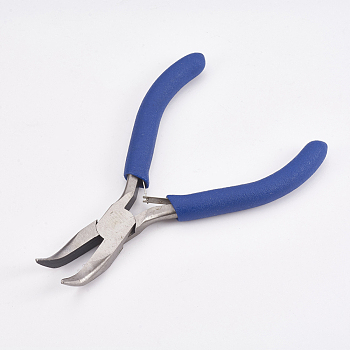 45# Carbon Steel Jewelry Pliers, Bent Nose Pliers, Polishing, Royal Blue, Stainless Steel Color, 13x7.4x1.7cm