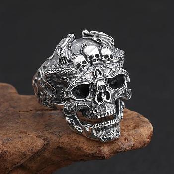 Alloy Rhinestone Adjustable Statement Cuff Open Rings for Men, Jet, Inner Diameter: 15~20mm