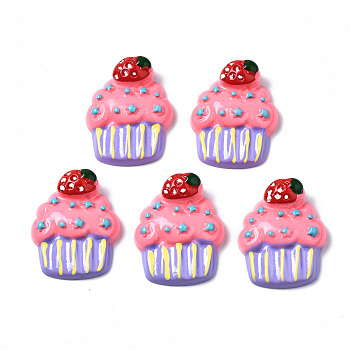 Spray Painted Resin Cabochons, Cake, Deep Pink, 26.5~27.5x21.5x8~9mm