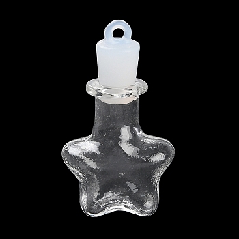 Clear Glass Wishing Bottle Pendants, with Plastic Seal Plug, Star, 37x21x12.5mm, Hole: 2mm