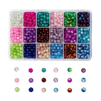 18 Colors Spray Painted Crackle Glass Beads, Round, Mixed Color, 6mm, Hole: 1.3~1.6mm, about 70pcs/color, 18 Colors, 1260pcs/box