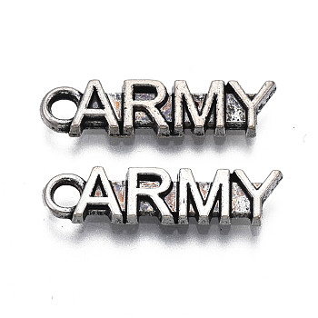 Tibetan Style Alloy Pendants, Cadmium Free & Lead Free, Word ARMY, Antique Silver, 20x5x2mm, Hole: 2mm, about 1500pcs/1000g