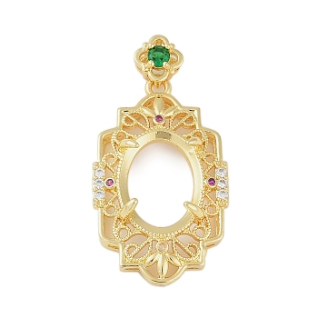 Brass Micro Pave Clear Cubic Zirconia Pendant Cabochon Settings, Real 18K Gold Plated, Tray: 13x9.5mm, 37.5x18.5x7.5mm, Hole: 3x1.5mm