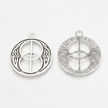 Tibetan Style Alloy Pendant Enamel Settings, Flat Round, Antique Silver, 31x27x2mm, Hole: 2mm