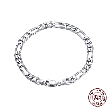 Rhodium Plated 925 Sterling Silver Figaro Chain Bracelets, with S925 Stamp, Platinum, 7-7/8 inch(20cm)