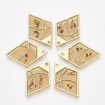 Epoxy Resin Pendants, with Alloy Findings, Rhombus, Golden, Goldenrod, 29x20x2mm, Hole: 1.6mm