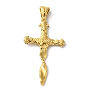 PVD Vacuum Plating 304 Stainless Steel Big Pendants, Cross Charm, Religion, Golden, 58x28.5x5mm, Hole: 7.5x4mm