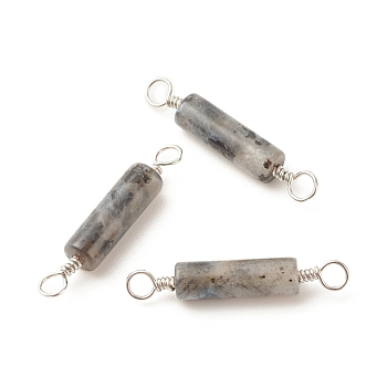 Natural Larvikite Connector Charms, with Platinum Tone Eco-Friendly Brass Wire Double Loops, Column, 23~24x4mm, Hole: 2~2.6mm