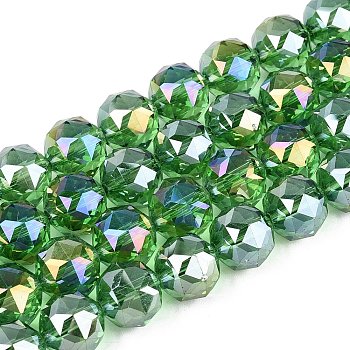Electroplate Transparent Glass Beads Strands, Faceted, Round, Medium Sea Green, 11~12mm, Hole: 1.2~1.4mm, about 50pcs/strand, 21.65 inch(55cm)