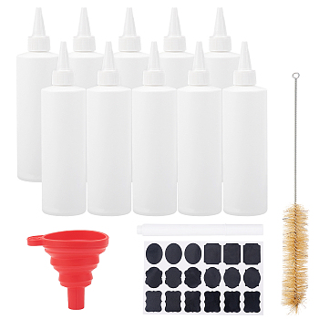 DIY Glue Bottles Kit, with Plastic Glue Bottles & Tip Caps, Silicone Funnel Hopper, Pig Hair Beaker Brush, Chalkboard Sticker Labels, Marker Pen, White, 157x52mm, Capacity: 250ml, 8pcs/set