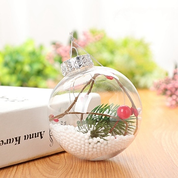 Transparent Plastic Fillable Ball Pendants Decorations, with Rattan inside, Christmas Tree Hanging Ornament, Clear, 60mm