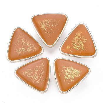 CCB Plastic Shank Buttons, with Enamel and Glitter Powder, Triangle, Rose Gold, Dark Orange, 21.5x22.5x10.5mm, Hole: 3mm