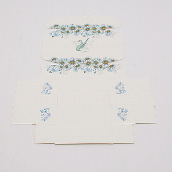 Flower Pattern Paper Gift Boxes, Folding Boxes, for Jewelry Square, Light Blue, 7.5x7.5x3cm