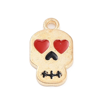 Halloween Theme Light Gold Plated Alloy Enamel Pendants, Cadmium Free & Lead Free, Skull, 13.5x8x1mm, Hole: 1.4mm