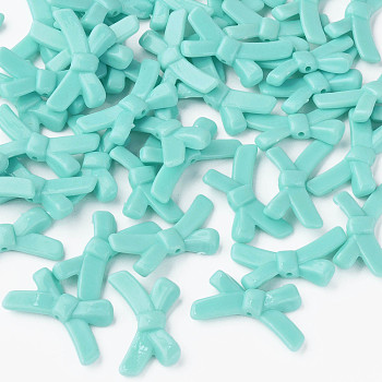 Opaque Acrylic Beads, Bowknot, Turquoise, 20x34x5.5mm, Hole: 1.8mm, about 435pcs/500g