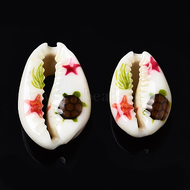 Printed Natural Cowrie Shell Beads(SSHEL-N032-30)-2