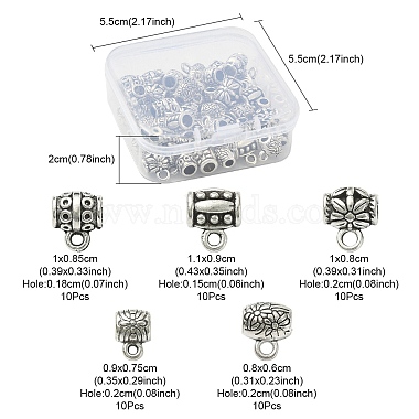50Pcs 5 Style Tibetan Style Alloy Barrel Carved Flower Bail Beads(FIND-YW0003-18)-4