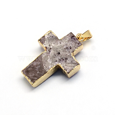 Plated Natural Druzy  Agate Cross Pendants(G-R275-06)-3