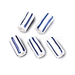 Handmade Porcelain Beads, Column with Geometric Pattern, Blue and White Porcelain, Famille Rose Porcelain, Royal Blue, 8.5~9x16~17mm, Hole: 1.8~3mm(PORC-Q007-02A)