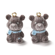 Flocky Resin Pendants, with Alloy Findings, Bear, Camel, 26x17x16mm, Hole: 2mm(RESI-G019-01D)