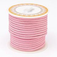 Braided Polyester Cords, Round, Pink, 3mm, about 8.74 yards(8m)/roll(OCOR-D005-03)