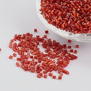 11/0 Two Cut Glass Seed Beads, Hexagon, Silver Lined Round Hole, Red, Size:  about 2.2mm in diameter, about 4500pcs/50g(X-CSDB25B)