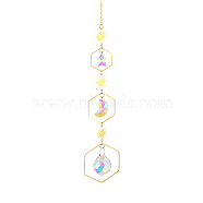 Quartz Crystal Big Pendant Decorations, Hanging Sun Catchers, Sun & Star & Moon, Colorful, 40cm(HJEW-PW0001-008B)