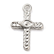 304 Stainless Steel Pendants, Cross with Eye Charm, Stainless Steel Color, 18x12x1.5mm, Hole: 1.6mm(STAS-C082-08B-P)