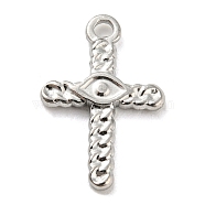 Non-Tarnish 304 Stainless Steel Pendants, Cross with Eye Charm, Stainless Steel Color, 18x12x1.5mm, Hole: 1.6mm(STAS-C082-08B-P)