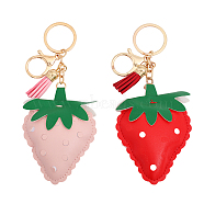 2Pcs 2 Colors PU Leather Strawberry Pendant Keychain, with Tassel Charms, for Women Bag Pendant Car Key Ring Hanging Decoration Accessories, Mixed Color, 15.1cm, 1pc/color(KEYC-CA0001-46)