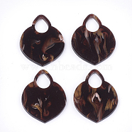 Cellulose Acetate(Resin) Pendants, Leopard Print, Heart, Saddle Brown, 42x32x2mm, Hole: 12.5x9mm(KY-T011-24B)
