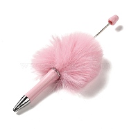 Plastic Ball-Point Pen, Plush Pompom Ball Beadable Pen, for DIY Personalized Pen with Jewelry Bead, Pink, 145x53mm, Pin: 1.8mm(AJEW-P118-01E)