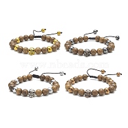 4Pcs 4 Color Natural Wood & Alloy Skull & Synthetic Hematite Braided Bead Bracelets Set, Stackable Adjustable Bracelets for Women, Mixed Color, Inner Diameter: 2-1/2~3-1/2 inch(6.5~9cm), 1Pc/color(BJEW-JB09214)