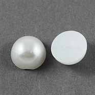 ABS Plastic Imitation Pearl Cabochons, Half Round, White, 14x7mm(SACR-S738-14mm-Z9)