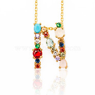 Golden Brass Micro Pave Cubic Zirconia Initial Pendants Necklaces, with Cable Chains, Colorful, Letter, Letter.N, 17.9~18.1 inch(45.5~46cm)x1.5mm, LetterN: 20x15x6mm(NJEW-S069-JN002-N)