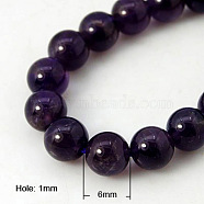 Natural Amethyst Beads Strands, Dyed, Round, Indigo, 6mm, Hole: 1mm; about 32pcs/strand, 7 inch(G-G099-6mm-2)