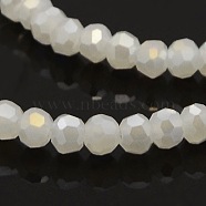AB Color Plated Imitation Jade Glass Faceted(32 Facets) Round Beads Strands, White, 3mm, Hole: 1mm, 100pcs/strand, 11.5 inch(GLAA-A027-3mm-AB01)